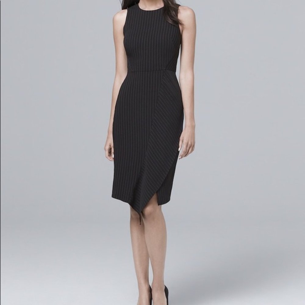 WHBM Black Sleeveless Pinstripe Sheath Dress Sz 6 - Picture 1 of 10